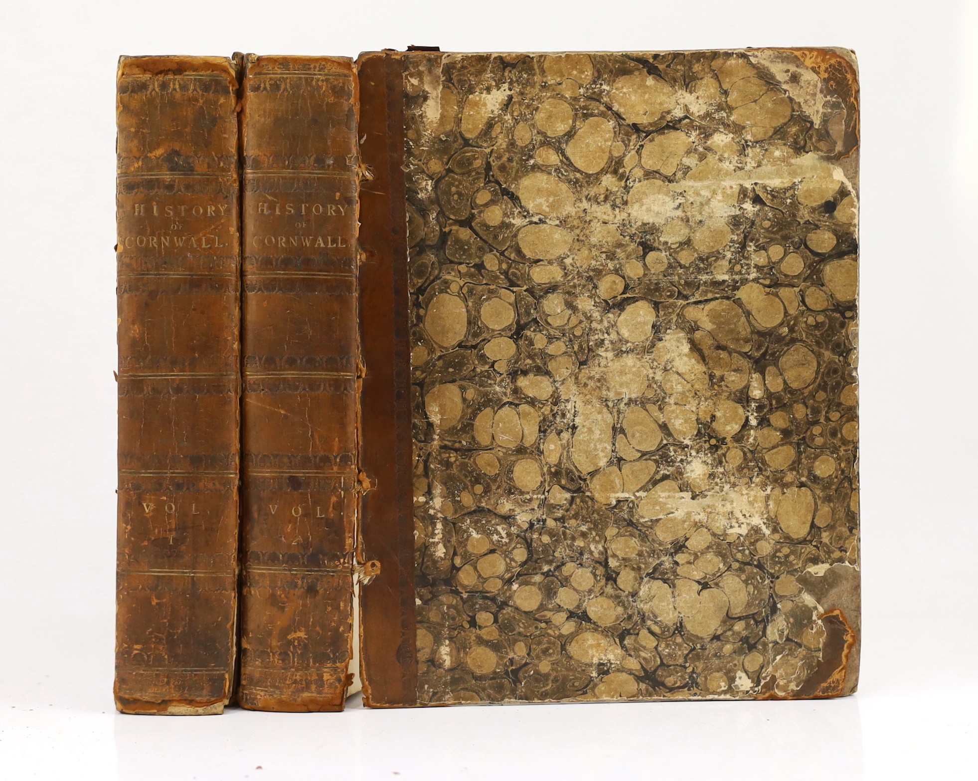 CORNWALL: Hitchins, Fortescue - The History of Cornwall ... Edited by Mr Samuel Drew, of St. Austell. 2 vols. 11 plates; contemp. gilt-ruled and blind-decorated calf and marbled boards, 4to. Helston, 1817-24 (2)